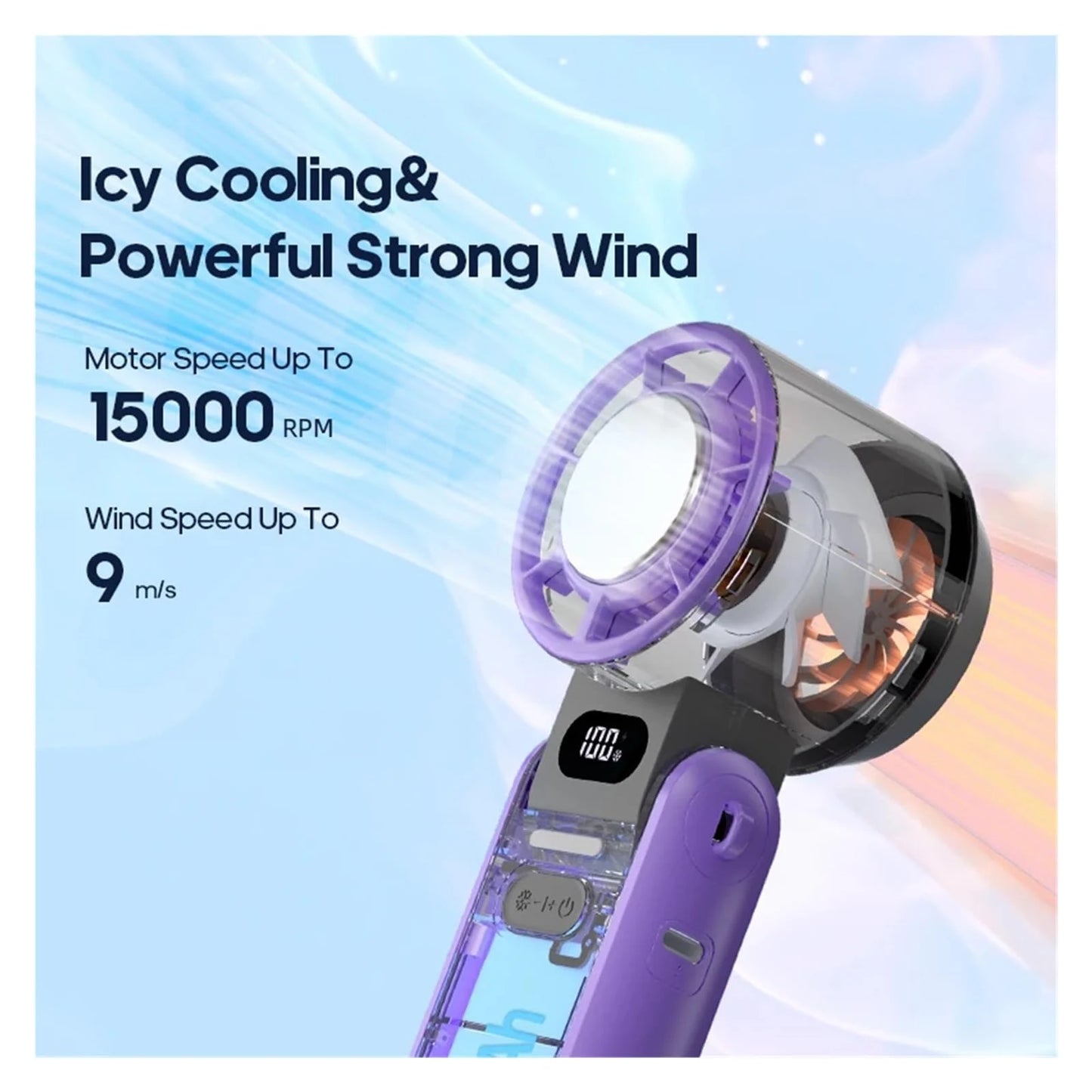 Rechargeable 100 Wind Speeds Adjustable Mini Foldable Air Cooling Turbo Fan