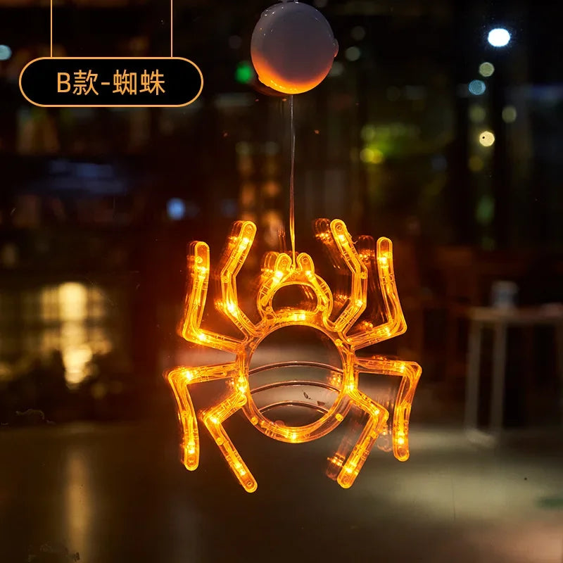 Halloween Decoration Orange Pumpkin Ghost Halloween Window Light with Suction Cup