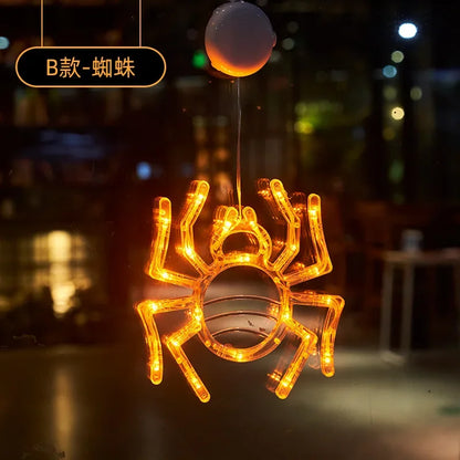 Halloween Decoration Orange Pumpkin Ghost Halloween Window Light with Suction Cup