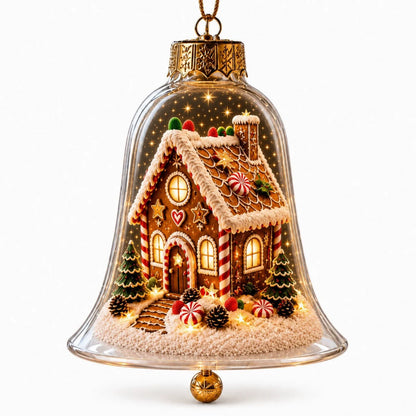 Acrylic Christmas Bell Ornament Decoration 3D Snow Globe Santa Snowman Ball Hanging Xmas Tree Pendant
