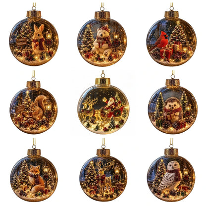 Acrylic Christmas Bell Ornament Decoration 3D Snow Globe Santa Snowman Ball Hanging Xmas Tree Pendant