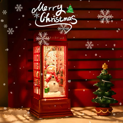 Christmas Phone Booth Decoration with Santa Claus, Snowman & Tree