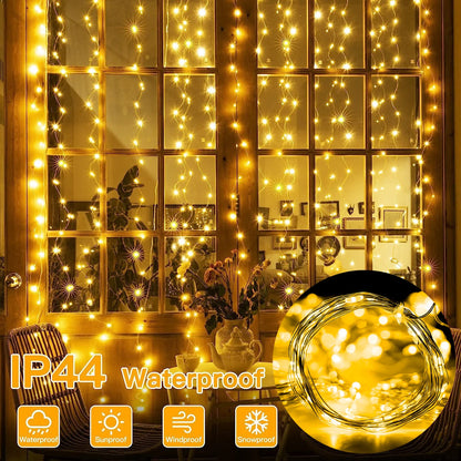 Christmas Lights LED Fairy String Curtain Lights 8 Mode Remote USB Festoon Christmas Decor