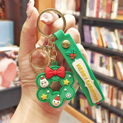 Christmas Cute Cartoon Pendant PVC Keychain Santa Claus Candy Reindeer Hat Tree
