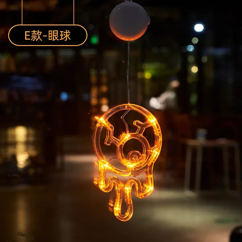 Halloween Decoration Orange Pumpkin Ghost Halloween Window Light with Suction Cup