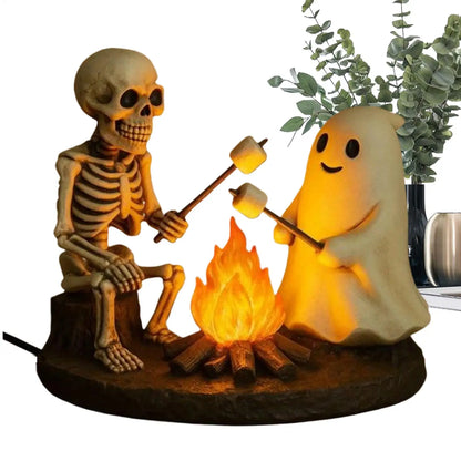 Halloween Skeleton & Ghost Bonfire Night Lamp, Flickering Campfire Nightlight