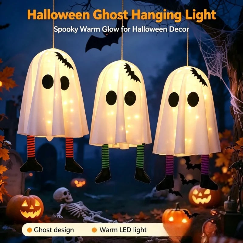 Halloween Glowing White Ghost Hanging Ghosts with Fairy Lights Halloween Outdoor Decoration