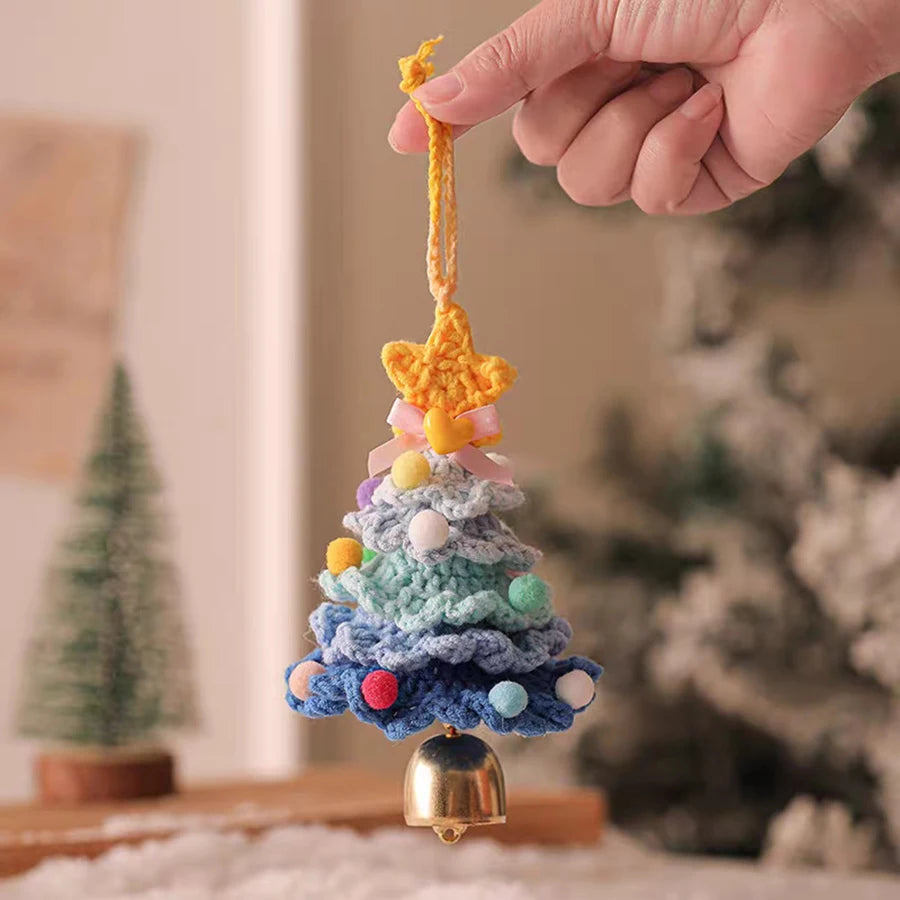 Knitted Christmas Tree with Jingle Bell Plush Christmas Hanging Pendant