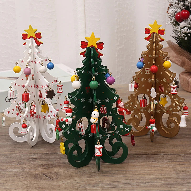 Creative DIY Wooden Christmas Tree Window Shop Mall Desktop Display Props Ornaments