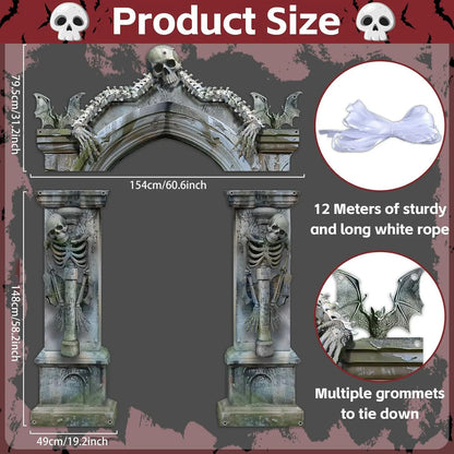 Halloween Skeleton Party Decorations Scary Tombstones Door Banner Creepy Bats Photo Booth