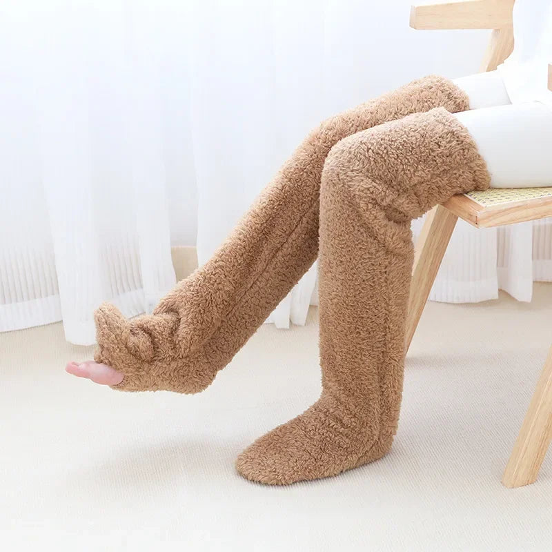 Long Paws Fuzzy Leggings Over Knee Slippers Hairy Stockings