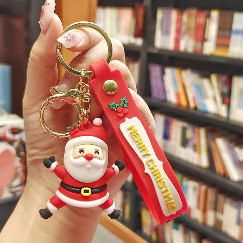 Christmas Cute Cartoon Pendant PVC Keychain Santa Claus Candy Reindeer Hat Tree