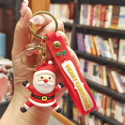 Christmas Cute Cartoon Pendant PVC Keychain Santa Claus Candy Reindeer Hat Tree