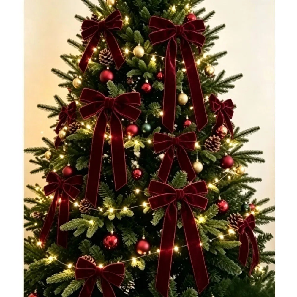Burgundy Velvet Bow Ornaments 23CM Christmas Tree Decorations Pendant Xmas Bow