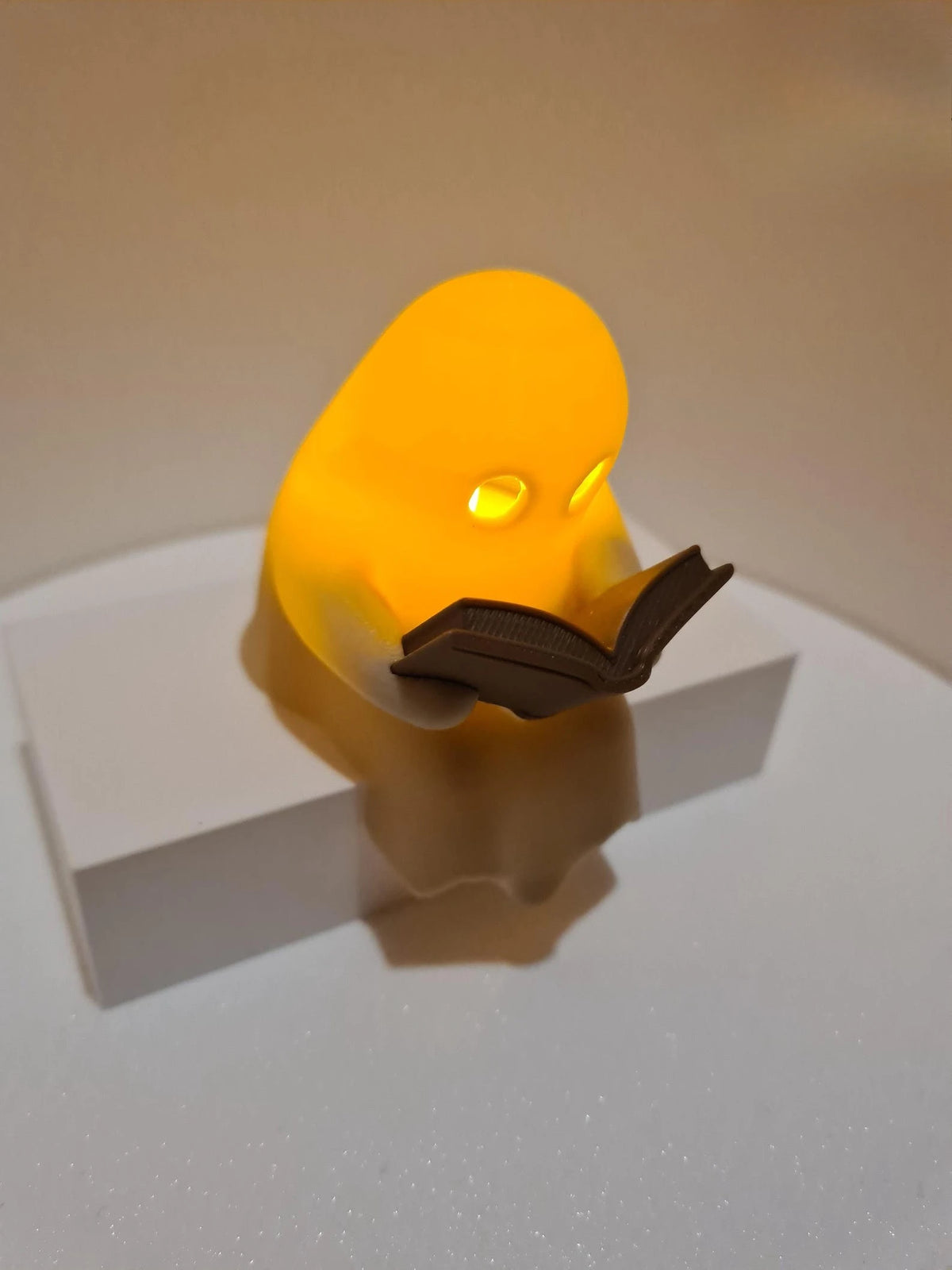 Cute Little Ghost Sitting on A Shelf Reading A Book with Flickering Ornament