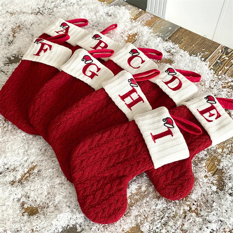Christmas Socks Knitting Snowflake Letter Stocking Christmas Decoration