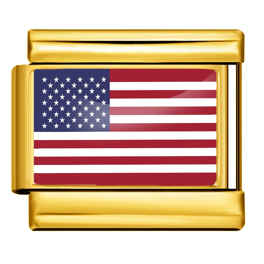 9mm Gold Color World National Flag DIY Jewelry