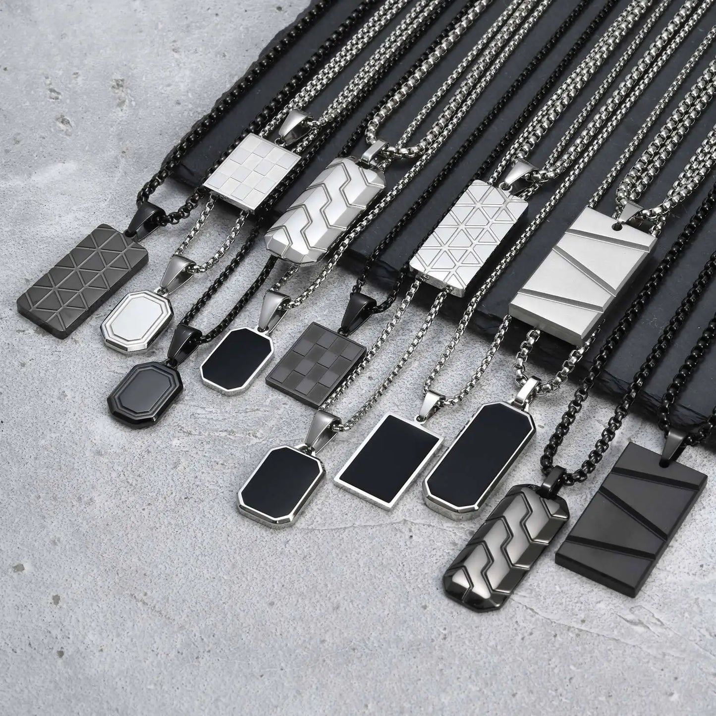 Black Silver Stainless Steel Military Dogtags with Box Chain Gift