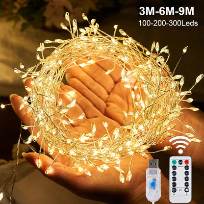 9M USB Power LED Firecracker String Lights Remote Control Garland Fairy Lights Christmas Decoration