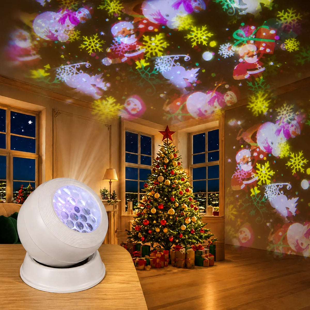 Christmas Projector Light,360° Rotating Dynamic Night Light USB Powered Christmas Pattern ,Night Lighting