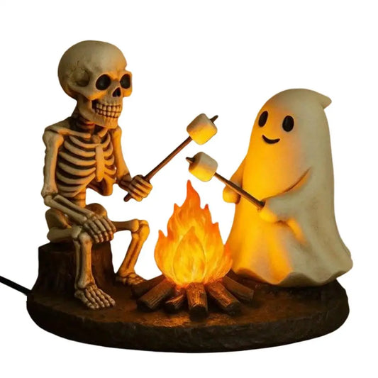 Halloween Skeleton & Ghost Bonfire Night Lamp, Flickering Campfire Nightlight