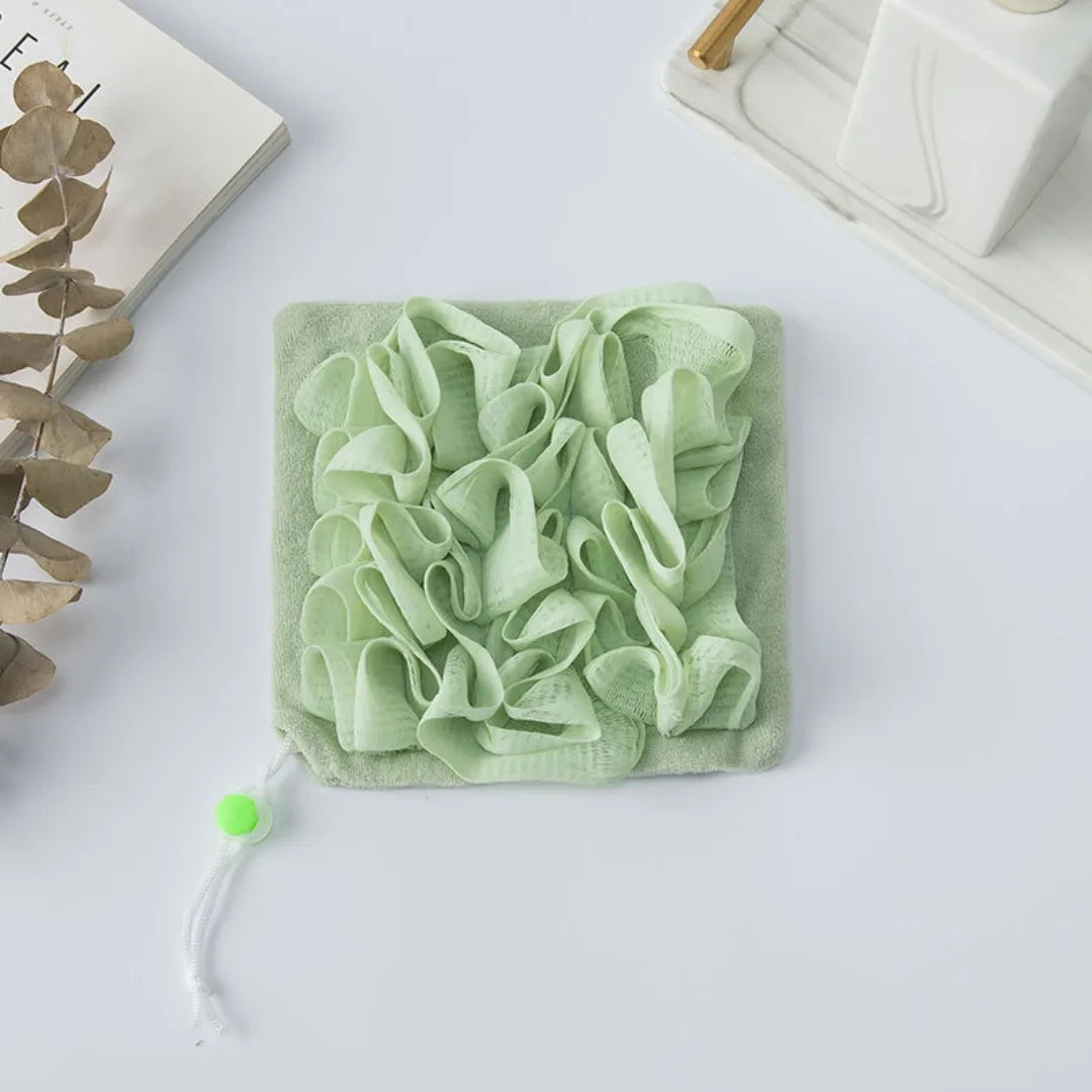 2-In-1 Bath Ball Towel Loofah With Drawstring Closure For Soap
