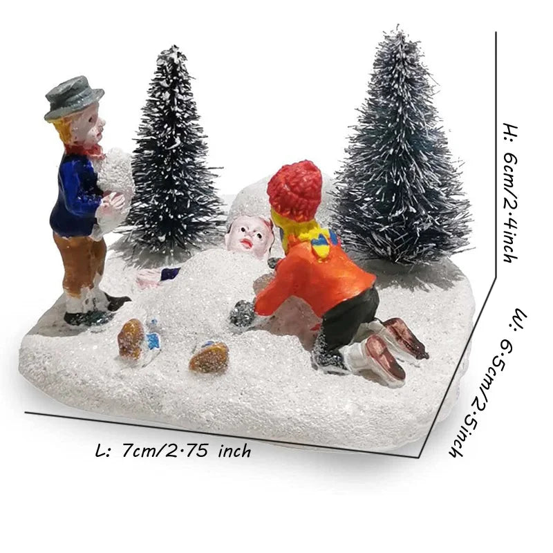 Christmas Village Set Accessories, Kids Playing Figurine,
