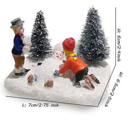 Christmas Village Set Accessories, Kids Playing Figurine,