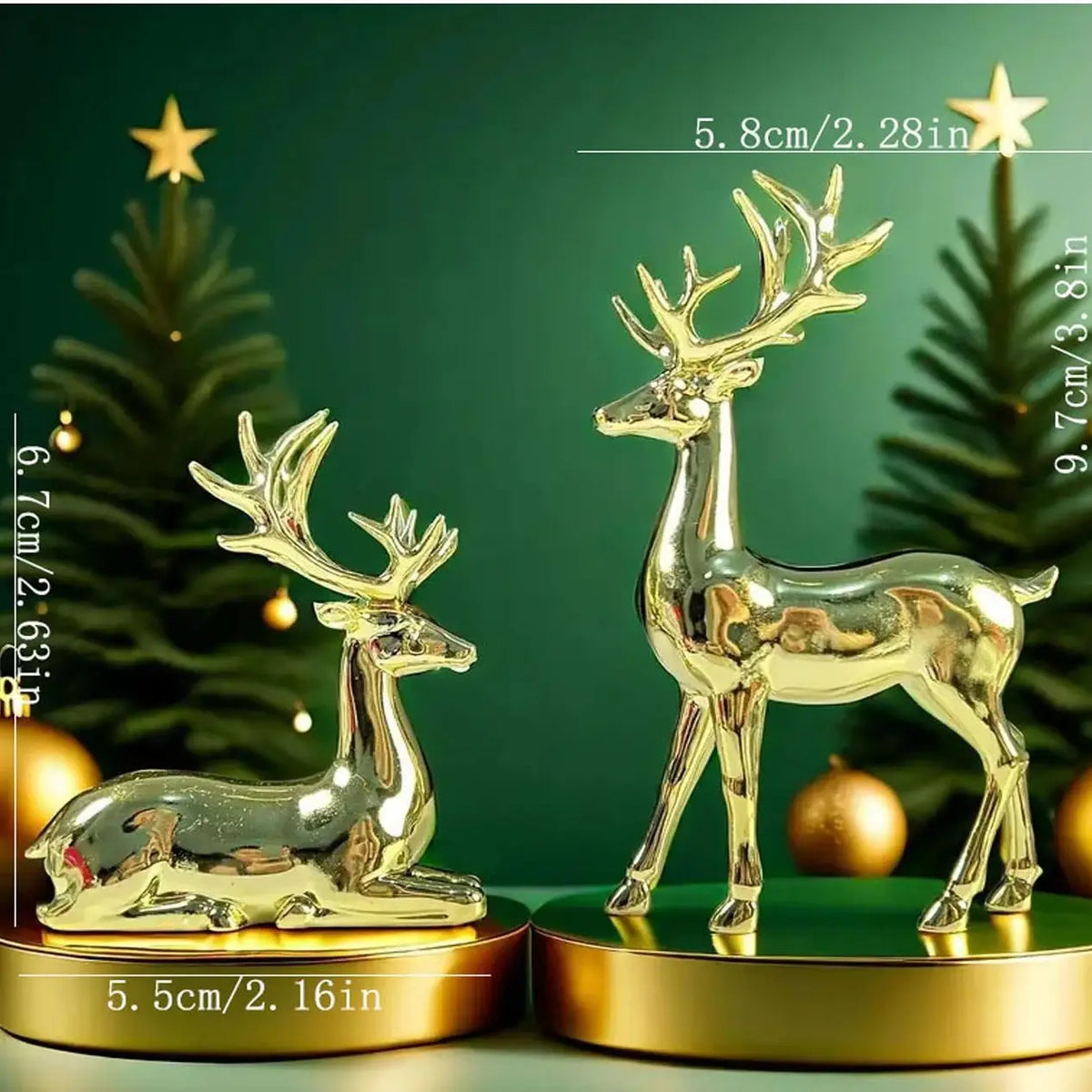 2-Piece Gold-Plated Reindeer Ornament Set, Standing and Lying desktop Ornaments