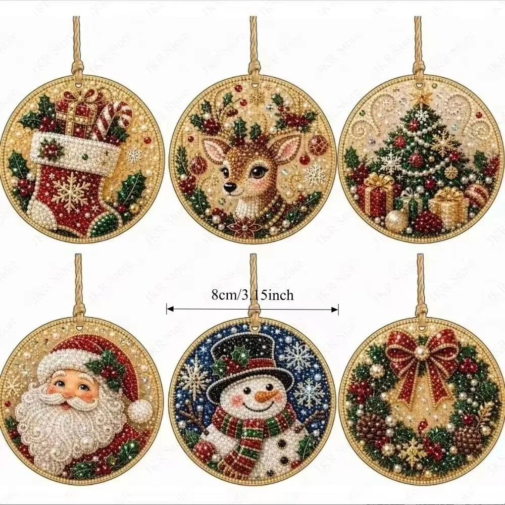6PCS Pearl Diamond Art Kit for Christmas Hanging Ornaments DIY Adult Crafts Tree Decorations