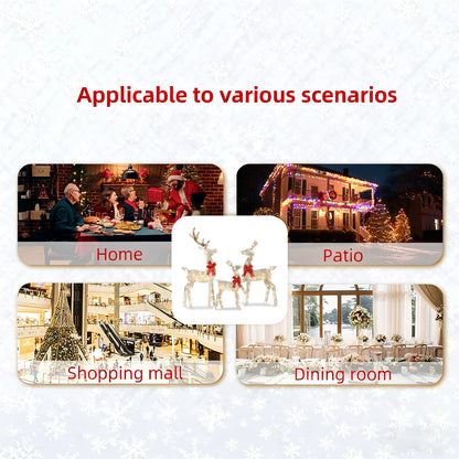 Deer Family Illuminated Christmas Decorations 3 Piece Set 2.5D Christmas Theme with 145 LED Lights