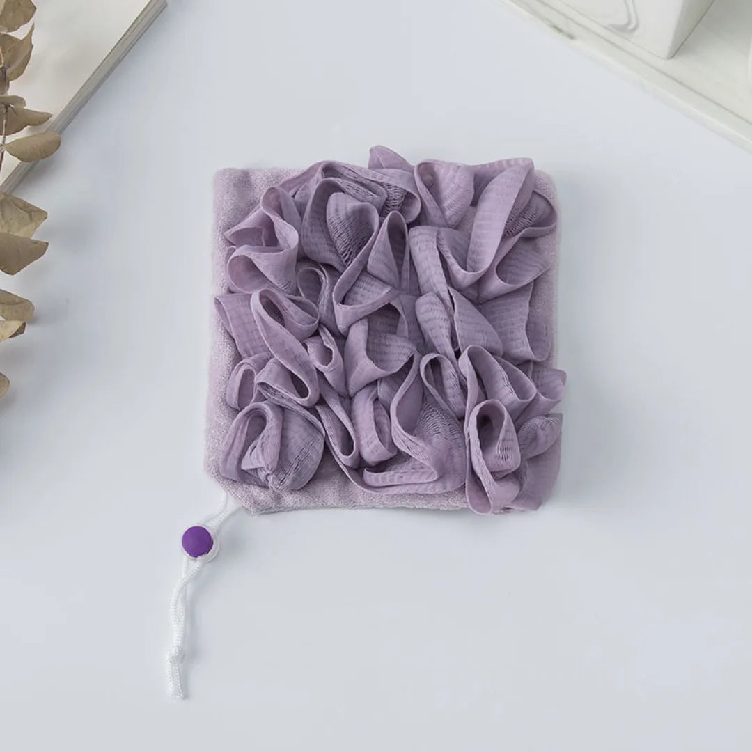 2-In-1 Bath Ball Towel Loofah With Drawstring Closure For Soap