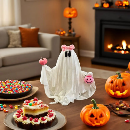 Halloween Ghost Holding Pink Pumpkin Halloween Decorations Indoor Spooky Ghost