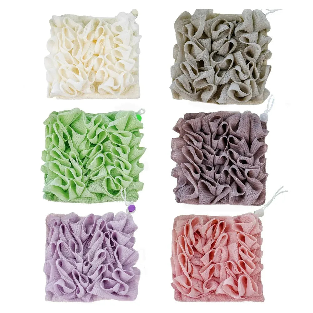 2-In-1 Bath Ball Towel Loofah With Drawstring Closure For Soap