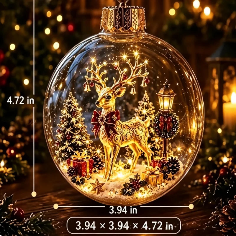 Acrylic Christmas Bell Ornament Decoration 3D Snow Globe Santa Snowman Ball Hanging Xmas Tree Pendant