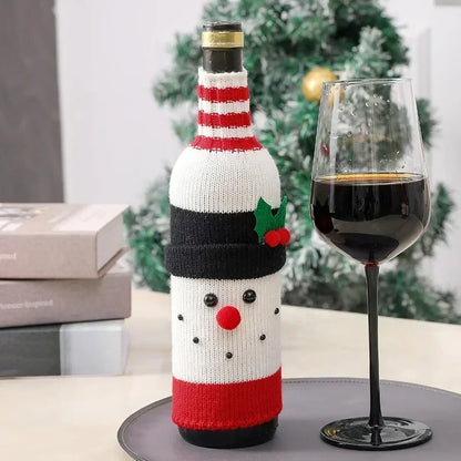 Christmas Wine Bottle Cover Set Santa Snowman Woven Wine Bottle Bags For Christmas Party