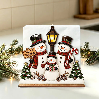 Santa Claus Wooden Napkin Holder Christmas Table Decor Desktop Tissue Storage Rack