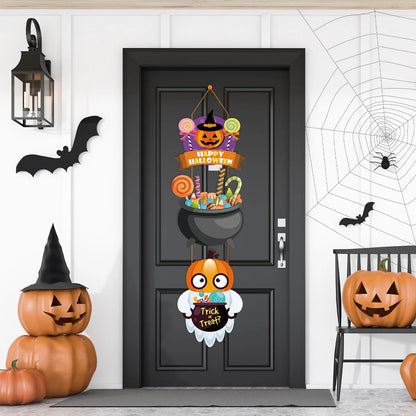 Halloween Paper Hanging Sign Spooky Pumpkin Witch Ghost Front Door Hanger