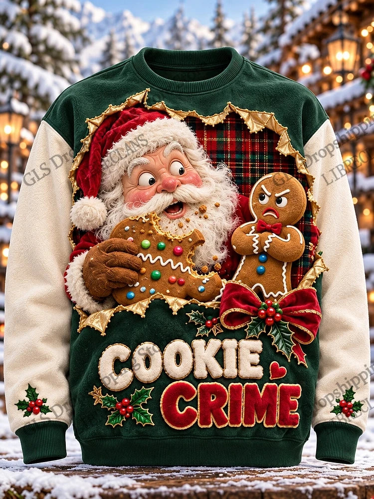Cartoon Christmas Reindeer Gift 3d Print Crewneck T-shirt Men Women Fashion Funny Long Sleeve Top