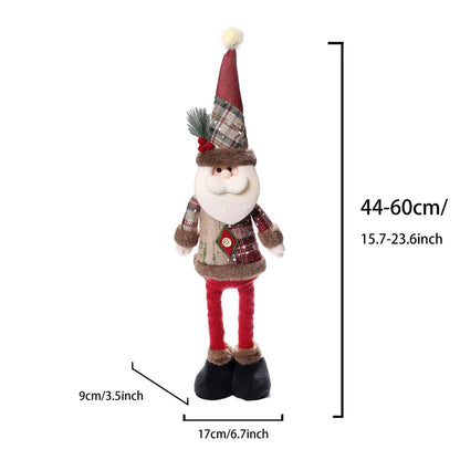 Retractable Christmas Gnome Doll, Vintage Snowflake Plaid Fabric Design