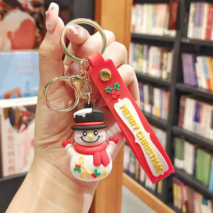 Christmas Cute Cartoon Pendant PVC Keychain Santa Claus Candy Reindeer Hat Tree