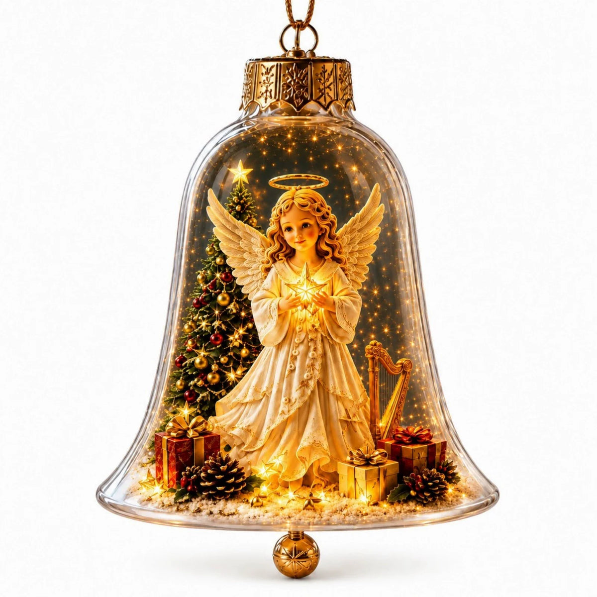 Acrylic Christmas Bell Ornament Decoration 3D Snow Globe Santa Snowman Ball Hanging Xmas Tree Pendant