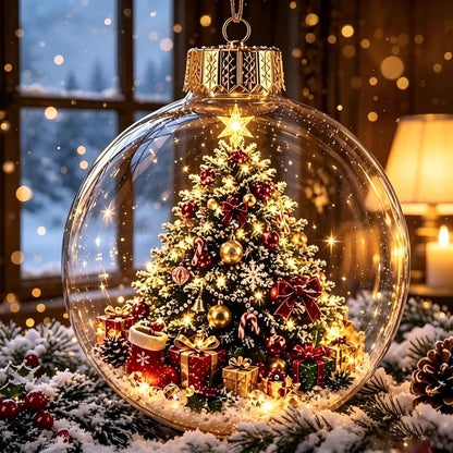 Acrylic Christmas Bell Ornament Decoration 3D Snow Globe Santa Snowman Ball Hanging Xmas Tree Pendant
