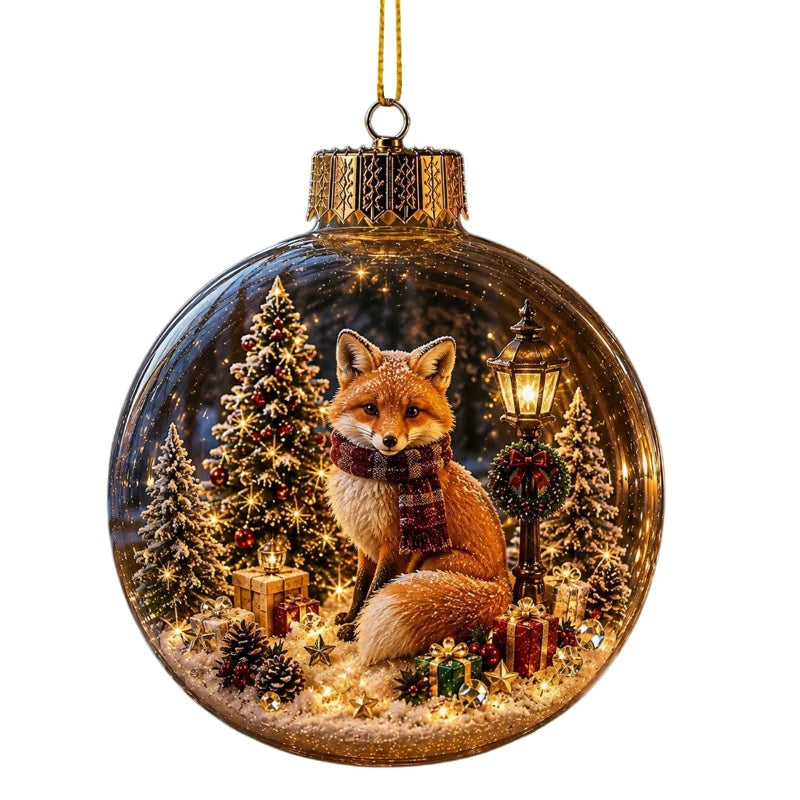 Acrylic Christmas Bell Ornament Decoration 3D Snow Globe Santa Snowman Ball Hanging Xmas Tree Pendant