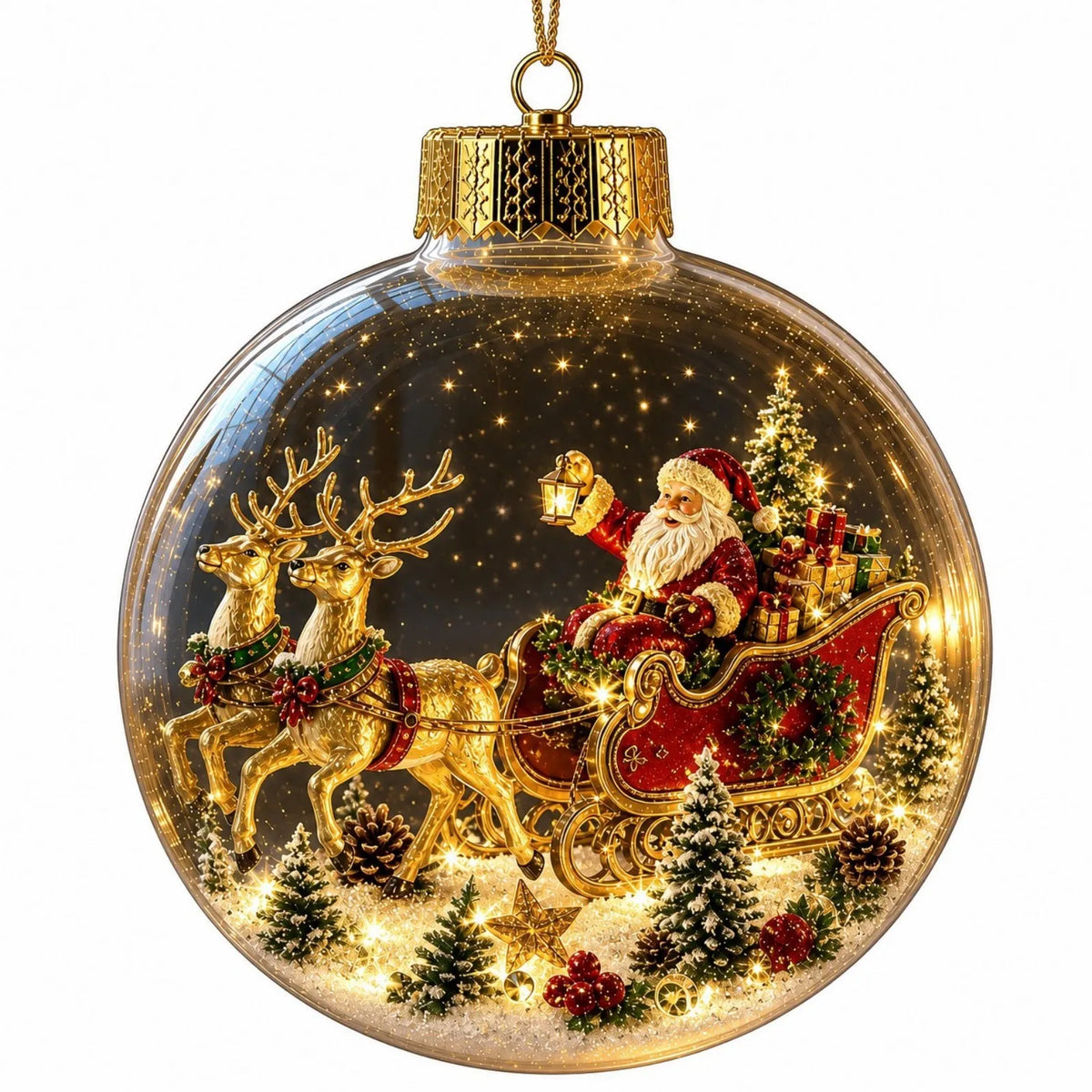 Acrylic Christmas Bell Ornament Decoration 3D Snow Globe Santa Snowman Ball Hanging Xmas Tree Pendant