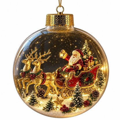 Acrylic Christmas Bell Ornament Decoration 3D Snow Globe Santa Snowman Ball Hanging Xmas Tree Pendant
