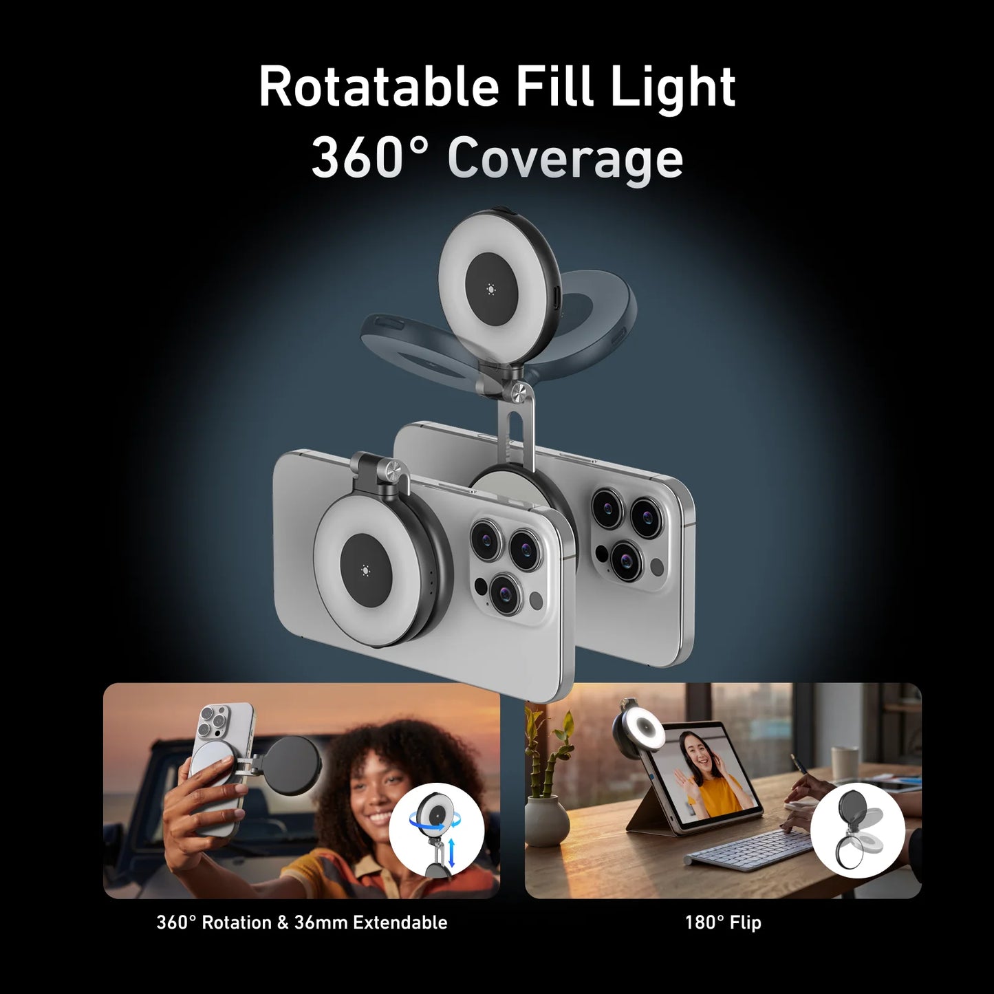 Smartphone Magnetic Fill Light Mini Selfie Light 3 Modes Adjustable Brightness
