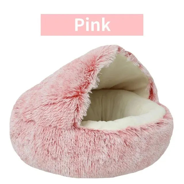 Plush Hooded Round Fluffy Soft  2 in 1 Sleeping Nest Cave for Small Dogs