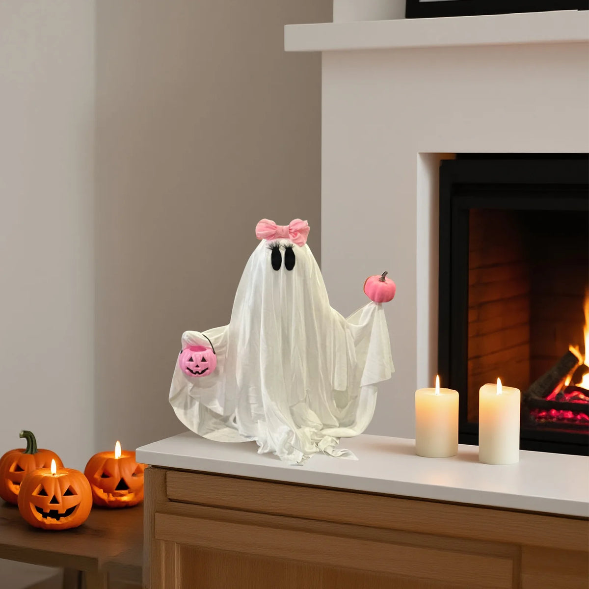 Halloween Ghost Holding Pink Pumpkin Halloween Decorations Indoor Spooky Ghost