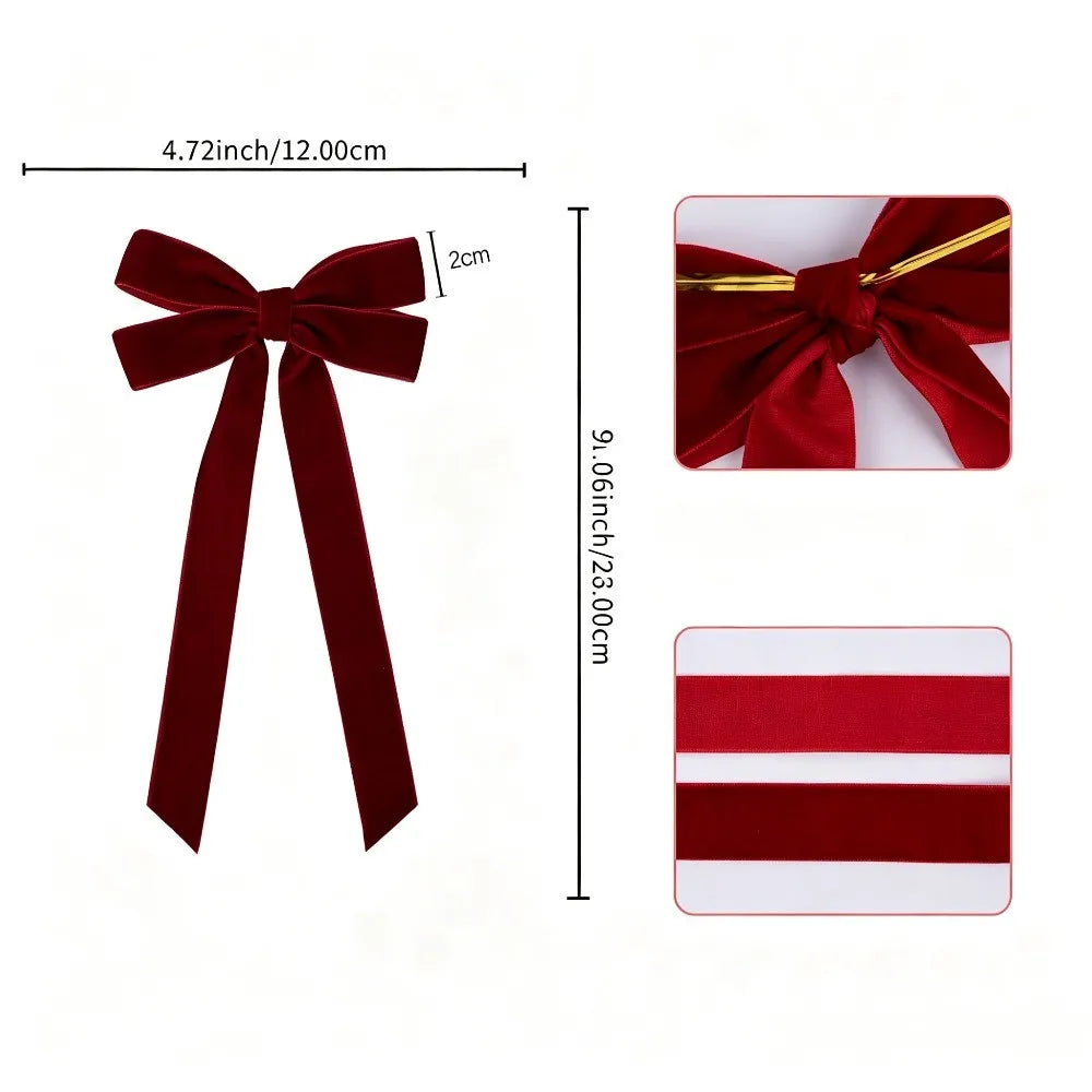 Burgundy Velvet Bow Ornaments 23CM Christmas Tree Decorations Pendant Xmas Bow